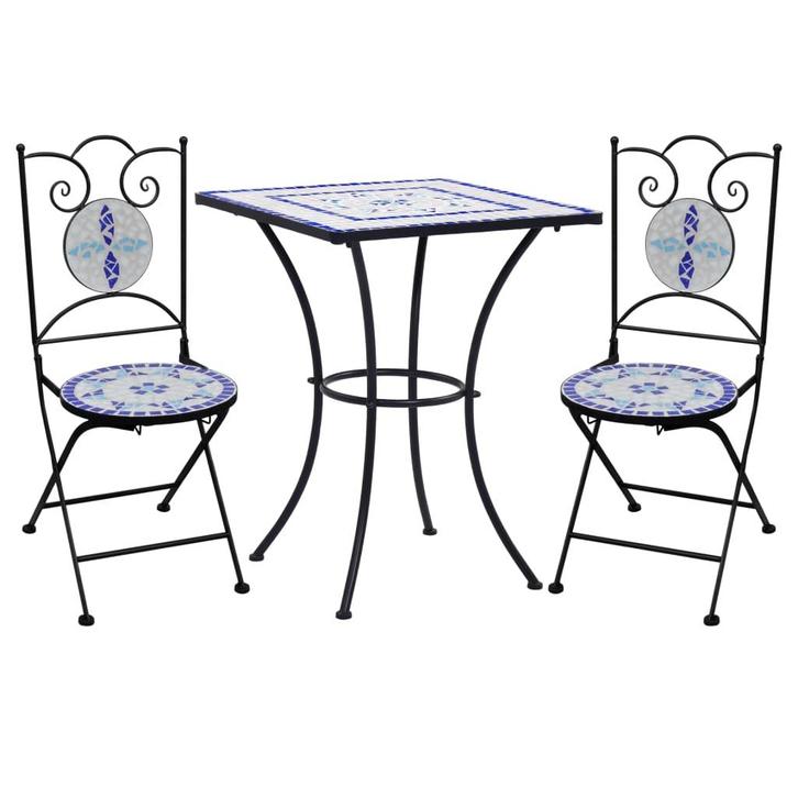 vidaXL 3-delige Bistroset mozaïek keramische tegel blauw en, Tuin en Terras, Tuinsets en Loungesets, Nieuw, Verzenden
