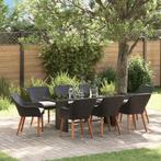 vidaXL Tuin Eettafel Set met kussen 9 pcs Zwart poly rattan, Tuin en Terras, Verzenden, Nieuw