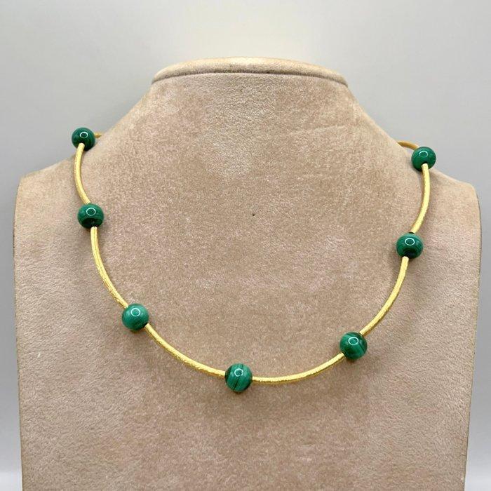 Zonder Minimumprijs - Halsketting Zilver - Malachiet, Handtassen en Accessoires, Kettingen