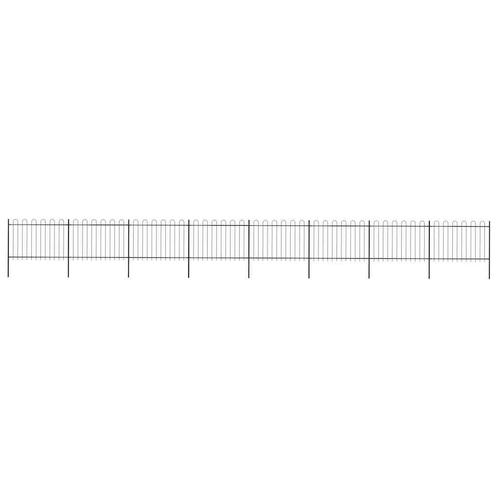 vidaXL Tuinhek met ringtop staal 1426x120 cm zwart, Tuin en Terras, Tuinhekken en Hekwerk, Nieuw, Verzenden