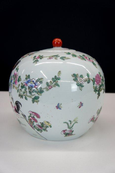 Gemberpot - Decoratie van hanen en bloesems - Porselein, Antiek en Kunst, Curiosa en Brocante