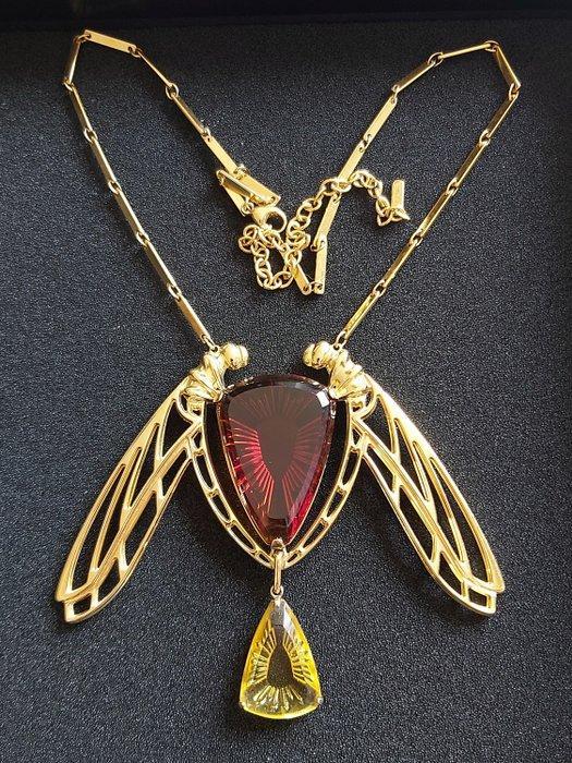 René Lalique - Ice light libellule amber – 925. Zilver,, Antiek en Kunst, Antiek | Glaswerk en Kristal