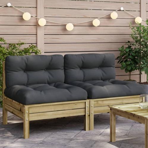 vidaXL Tuinbanken 2 st zonder armleuningen met kussens hout, Tuin en Terras, Tuinsets en Loungesets, Nieuw, Verzenden