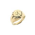 Gouden heren pinkring met harten gravering, Handtassen en Accessoires, Ringen, Gebruikt, Overige kleuren, Heer, Ophalen of Verzenden