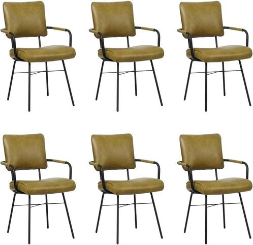Set van 6 Olijfgroene leren industriële design, Huis en Inrichting, Stoelen, Overige kleuren, Vijf, Zes of meer stoelen, Nieuw