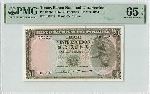 1967 Timor P 26a 20 Escudos Pmg 65 Epq, Postzegels en Munten, Bankbiljetten | Europa | Niet-Eurobiljetten, België, Verzenden