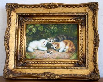 European school XXe - Paysage de campagne et chatons