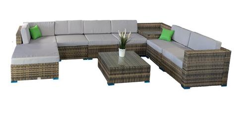 Loungeset 9 persoons wicker, Tuin en Terras, Tuinsets en Loungesets, Bank, Bijzettafel, Hocker, Stoel, Nieuw, Wicker, Loungeset
