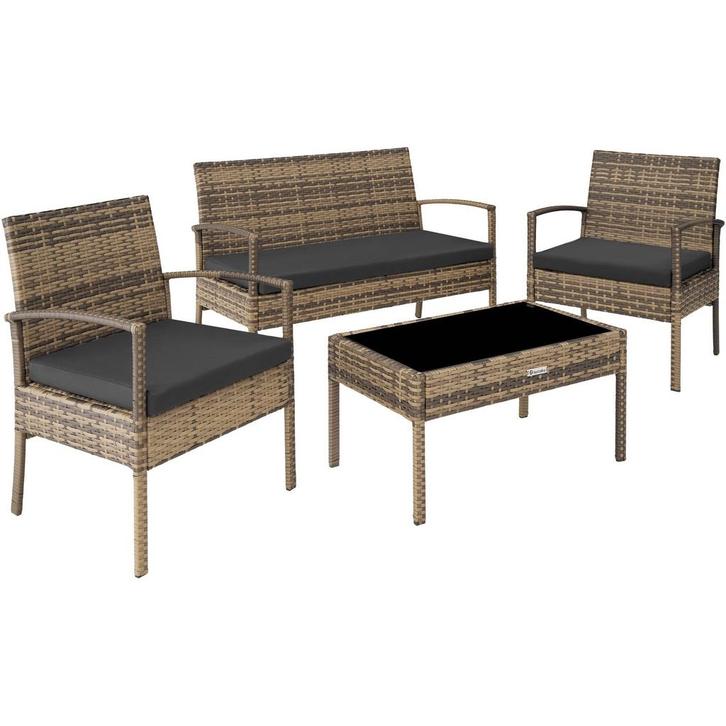 tectake Wicker zitgroep Sparta 3+1 - natuur, Jardin & Terrasse, Ensembles de jardin, Envoi