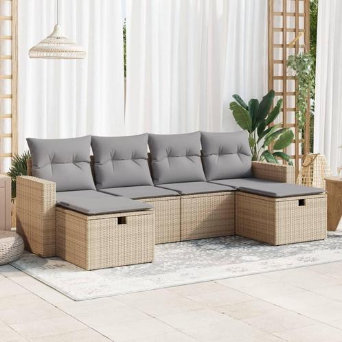 vidaXL 6-delige Loungeset met kussens poly rattan beige, Jardin & Terrasse, Ensembles de jardin, Envoi