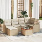 vidaXL 7-delige tuinset met kussens Beige Poly Rattan Acacia, Verzenden, Nieuw