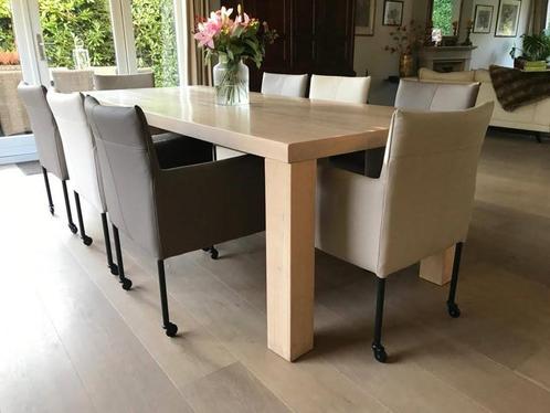 Set van 8 leren kuip eetkamerstoelen - met wieltjes -, Huis en Inrichting, Stoelen, Overige kleuren, Nieuw, Leer, Ophalen of Verzenden