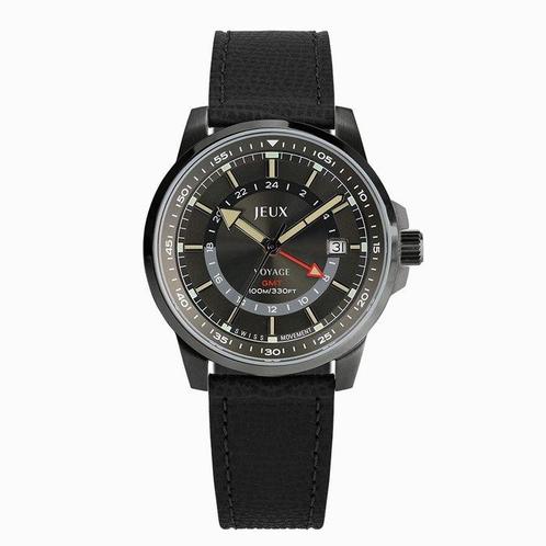 Jeux Horloge - Jeux Voyage GMT – Black Leather Edition -, Handtassen en Accessoires, Horloges | Heren