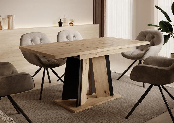 Meubella Eetkamertafel Eiken Zwart 160 cm - Uitschuifbaar, Huis en Inrichting, Tafels | Eettafels, Nieuw, 50 tot 100 cm, Verzenden