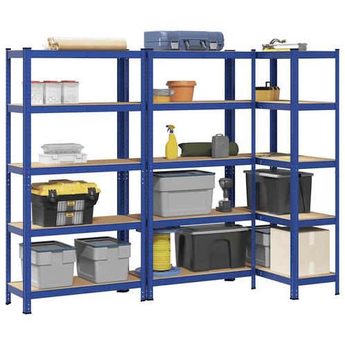 vidaXL Opbergrekken 3 st 5-laags staal en bewerkt hout blauw, Huis en Inrichting, Kasten | Stellingkasten, Nieuw, Verzenden