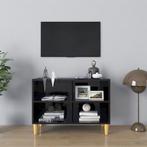 vidaXL Meuble TV avec pieds en bois massif Noir brillant, Maison & Meubles, Armoires | Mobilier de télévision, Neuf, Verzenden