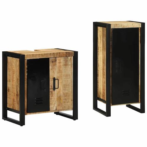 vidaXL Badkamermeubel Set 2 pcs Bruin Massief Mango Hout, Huis en Inrichting, Badkamer | Badkamermeubels, Nieuw, Verzenden