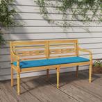 vidaXL Bankje Batavia met blauw kussen 150 cm massief, Tuin en Terras, Verzenden, Nieuw