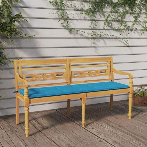 vidaXL Bankje Batavia met blauw kussen 150 cm massief, Tuin en Terras, Tuinsets en Loungesets, Nieuw, Verzenden