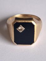 Ring - 14 karaat Geel goud Onyx - Diamant, Nieuw