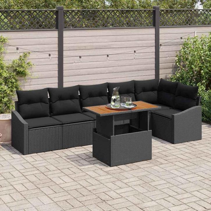 vidaXL Tuinbank Set met opslag 7 pcs Zwart Poly rattan, Tuin en Terras, Tuinsets en Loungesets, Nieuw, Verzenden