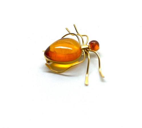 Broche ancienne en ambre naturel de la Baltique plaquée or -, Verzamelen, Mineralen en Fossielen