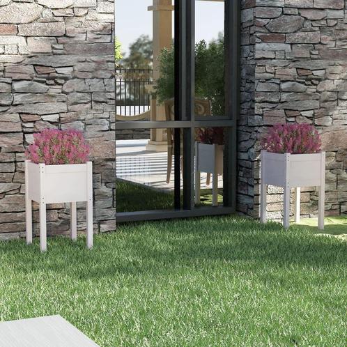 vidaXL Plantenbakken 2 st 40x40x70 cm massief grenenhout wit, Tuin en Terras, Bloempotten, Nieuw, Verzenden