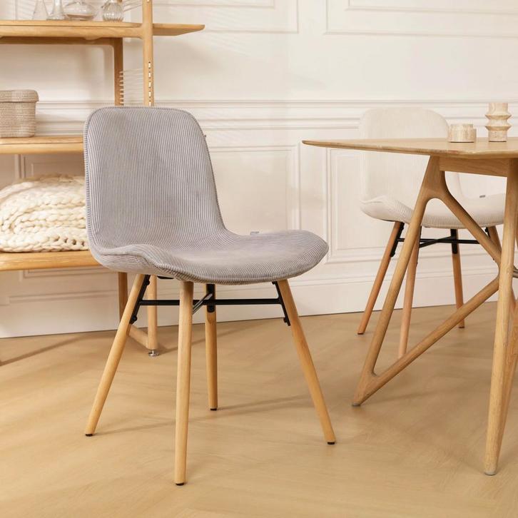 Nena eetkamerstoel ribstof grijs | Houten onderstel, Huis en Inrichting, Stoelen, Grijs, Nieuw, Eén, Verzenden