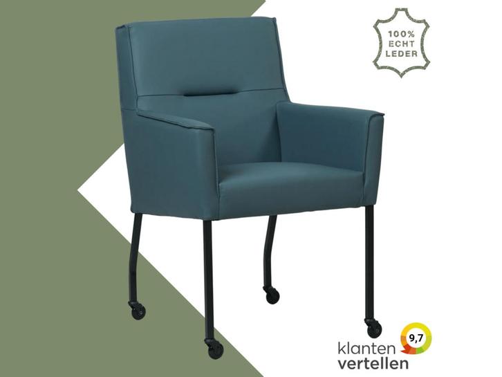 Leren eetkamerstoel Lucky - Toledo Whale (blauw/grijs), Huis en Inrichting, Stoelen, Blauw, Eén, Nieuw, Leer, Ophalen of Verzenden