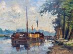 Frans Van Damme (1858-1925) - Riviergezicht met schip, Antiquités & Art