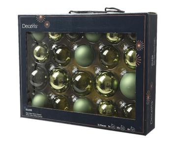 Kerstballen Glas Rozemarijngroen 7cm Set van 21