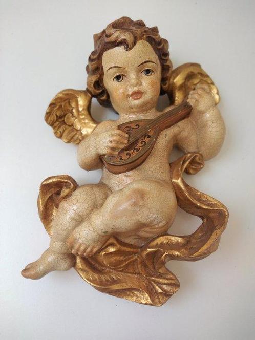 Snijwerk, Farbiger Engel mit Mandoline - Schutzengel -, Antiek en Kunst, Antiek | Boeken en Manuscripten