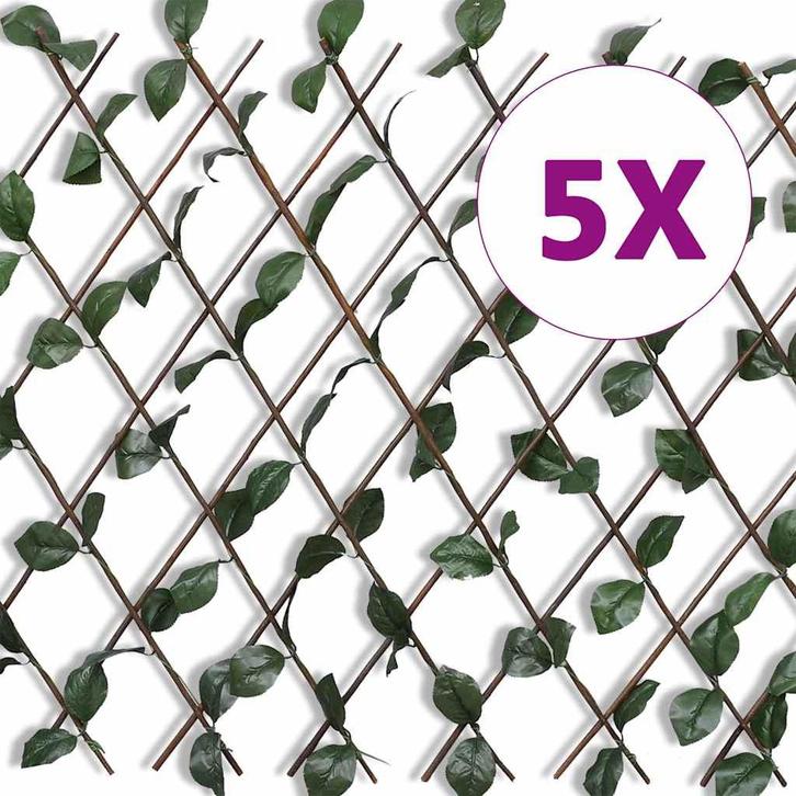 vidaXL Tuinlatwerk 5 st met kunstbladeren 180x90 cm wilg, Tuin en Terras, Tuinhekken en Hekwerk, Nieuw, Verzenden