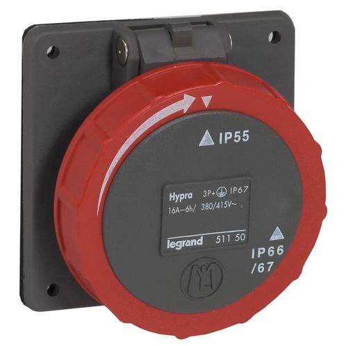 Legrand Hypra 400V 16A 4P inbouwstopcontact IP67 - 051150, Doe-het-zelf en Bouw, Elektriciteit en Kabels, Verzenden