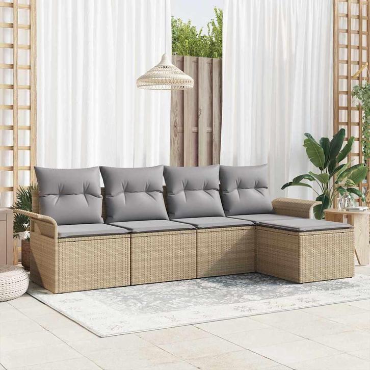 vidaXL Tuinbank Set met kussen met opslag 5 pcs Beige Poly, Tuin en Terras, Tuinsets en Loungesets, Nieuw, Verzenden