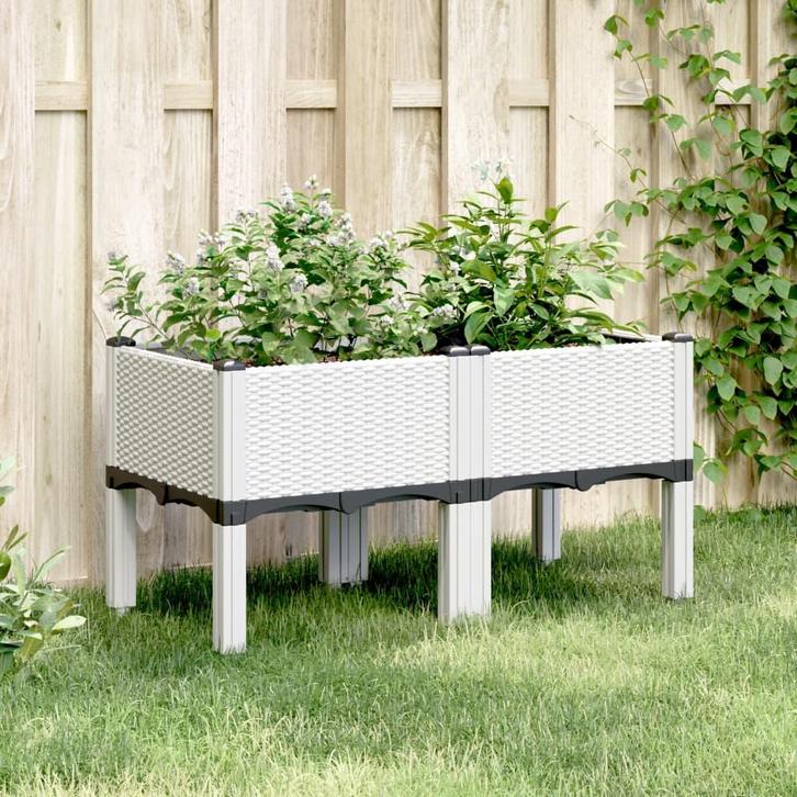 vidaXL Plantenbak met poten 80x40x42 cm polypropeen wit, Tuin en Terras, Bloempotten, Nieuw, Verzenden