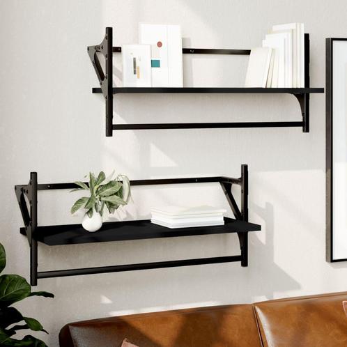 vidaXL Wandschappen met stangen 2 st 65x25x30 cm zwart, Huis en Inrichting, Kasten | Wandmeubels, Nieuw, Verzenden