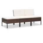 vidaXL 3-delige Loungeset met kussens poly rattan bruin, Tuin en Terras, Verzenden, Nieuw, Loungeset
