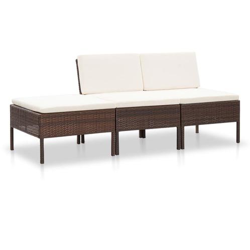 vidaXL 3-delige Loungeset met kussens poly rattan bruin, Tuin en Terras, Tuinsets en Loungesets, Loungeset, Nieuw, Verzenden