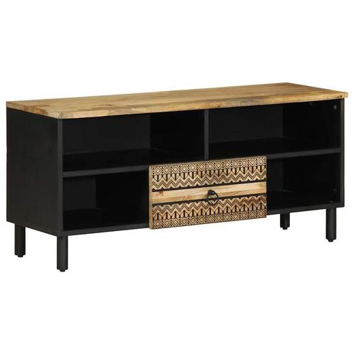 vidaXL Tv-meubel 100x33,5x46 cm massief ruw mangohout zwart, Huis en Inrichting, Woonaccessoires | Cd- en Dvd-rekken, Nieuw, Verzenden