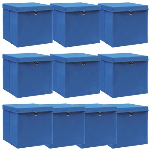 vidaXL Opbergboxen met deksel 10 st 32x32x32 cm stof blauw, Doe-het-zelf en Bouw, Kratten en Dozen, Nieuw, Verzenden