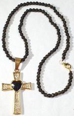 Obsidienne Dorée - Croix Sacré Cœur avec zirconiums -