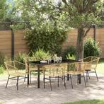 vidaXL 7-delige tuinset met eettafel in bruin poly rattan, Tuin en Terras, Tuinstoelen, Verzenden, Nieuw