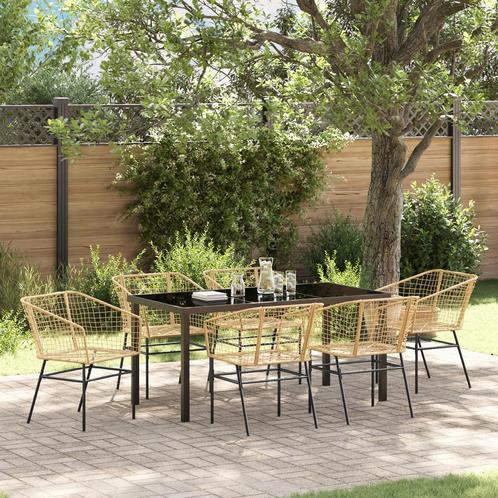 vidaXL 7-delige tuinset met eettafel in bruin poly rattan, Tuin en Terras, Tuinstoelen, Nieuw, Verzenden
