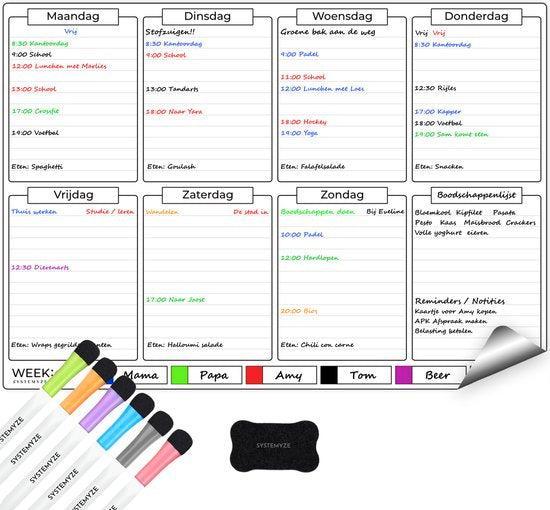 2dekans | Systemyze Weekplanner Whiteboard – Magnetisch, Huis en Inrichting, Woonaccessoires | Memoborden, Ophalen of Verzenden