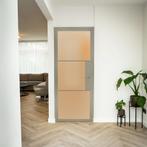 Stalen Binnendeur 3 Vlaks Kiezelgrijs Mat glas Met slot, Minder dan 80 cm, Binnendeur, Nieuw, Metaal