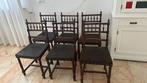Eetkamerstoel (6) - Eik, Leder - 6 antieke eetkamerstoelen