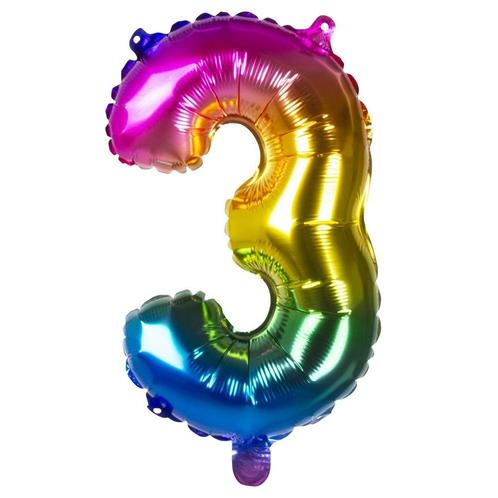 Regenboog Cijfer Ballon 3 Jaar 36cm, Hobby en Vrije tijd, Feestartikelen, Nieuw, Verzenden