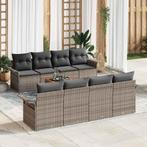 vidaXL Tuinbank Set 9 pcs Grijs Poly rattan, Tuin en Terras, Verzenden, Nieuw