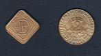 België. 1, 2 Francs 1918 verguld noodgeld na de Duitse, Postzegels en Munten